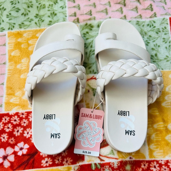 ❤️Sam &Libby Adelia Braided Footbed Sandals Ivory White Leather Beach Size 9 NWT - Picture 5 of 7